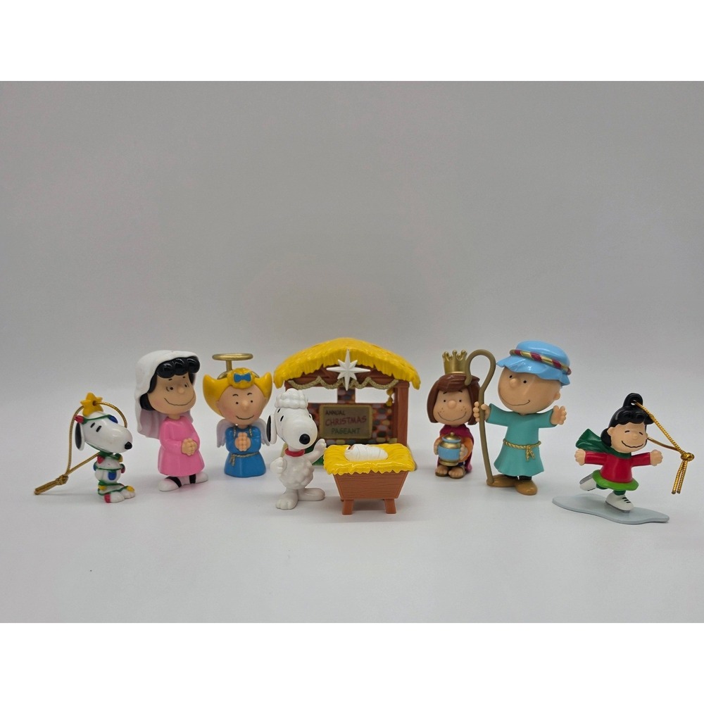 Peanuts Christmas Pageant Nativity Set Charlie Brown Snoopy Lucy Ornaments 9pc